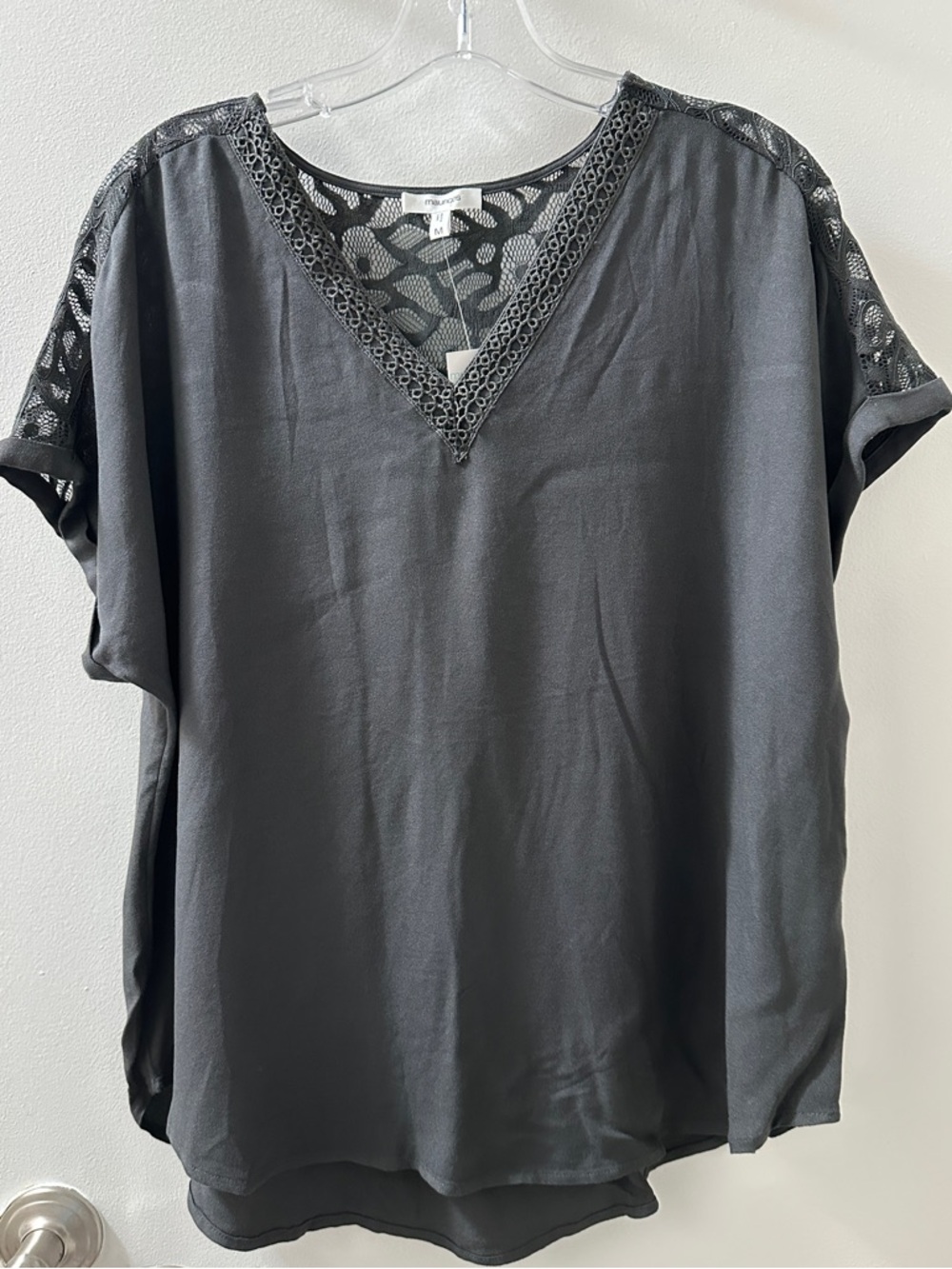 Maurices Black Lace-Trim V-Neck Women's Top